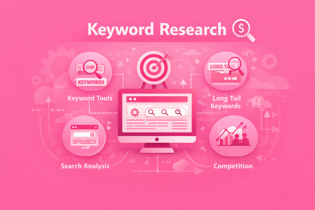Keyword Research: A Beginner’s Guide Introduction Keyword Research is one of the most important steps in search engine optimization. It helps marketers understand what people are searching for on search engines like Google. By performing proper Keyword Research, businesses can create content that matches user intent and attracts organic traffic. What is Keyword Research? Keyword Research is the process of finding words and phrases that users type into search engines. These keywords help website owners understand what topics their audience is interested in. Effective Keyword Research allows marketers to target the right audience and improve their website rankings. Why Keyword Research is Important Good Keyword Research helps websites appear in relevant search results. When you choose the right keywords, your content becomes easier to find online. Another benefit of Keyword Research is that it helps identify competition and search volume. Tools for Keyword Research There are many tools that help with Keyword Research. Popular SEO tools include Semrush, Ahrefs, and Google Keyword Planner. These tools show keyword difficulty, search volume, and related keyword ideas. Conclusion In conclusion, Keyword Research is the foundation of a strong SEO strategy. By using the right tools and analyzing search trends, businesses can create content that ranks higher in search engines.
